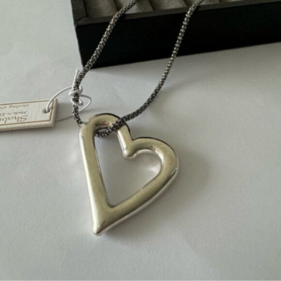 Shablool Israel Floating Heart Electroform St Slv 925 Pendant w Popcorn necklace - Picture 11 of 16